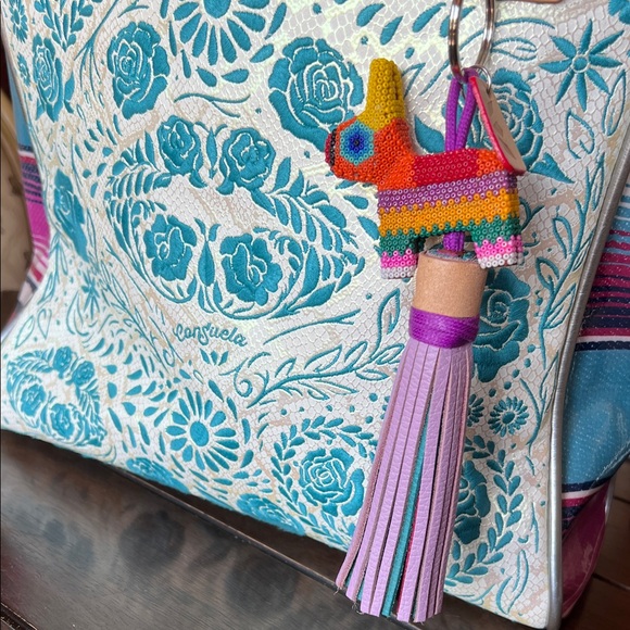 Consuela Teal and Cream Floral Tote - Picture 9 of 9